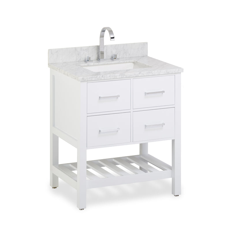 30" Wide Modern White Bathroom Vanity with Shelf