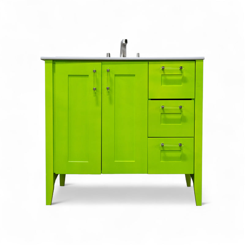37" Wide Unique Green Vanity with Integrated Sink Top and Bathroom Faucet