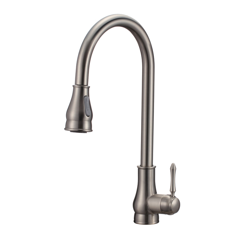 17.5" Stainless Steel Brushed Nickel Finish Kitchen Faucet with Dual Function Pull Down Spray Head