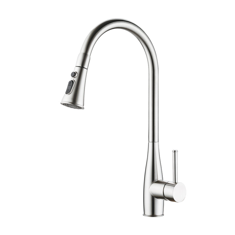 17.5" Stainless Steel Polished Chrome Finish Kitchen Faucet with Dual Function Pull Down Spray Head