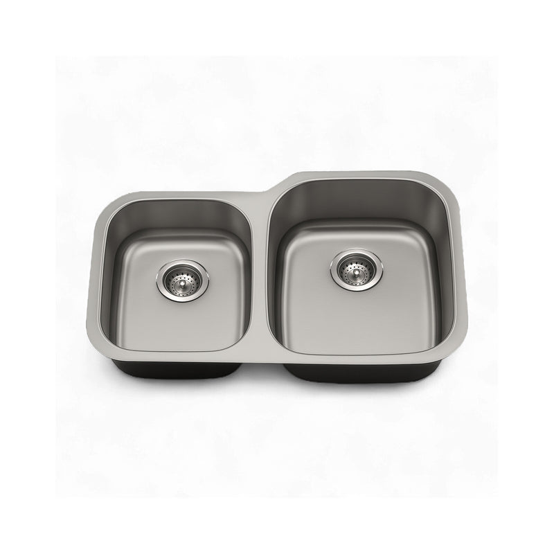 32" Double Bowl Undermount Kitchen Sink — 18-Gauge Stainless Steel, 40/60 Split