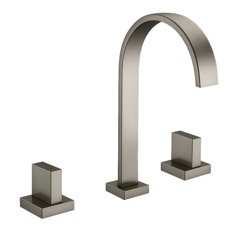 Brushed Nickel Widespread Bathroom Faucet — 10" Double Handle with Drain Assembly