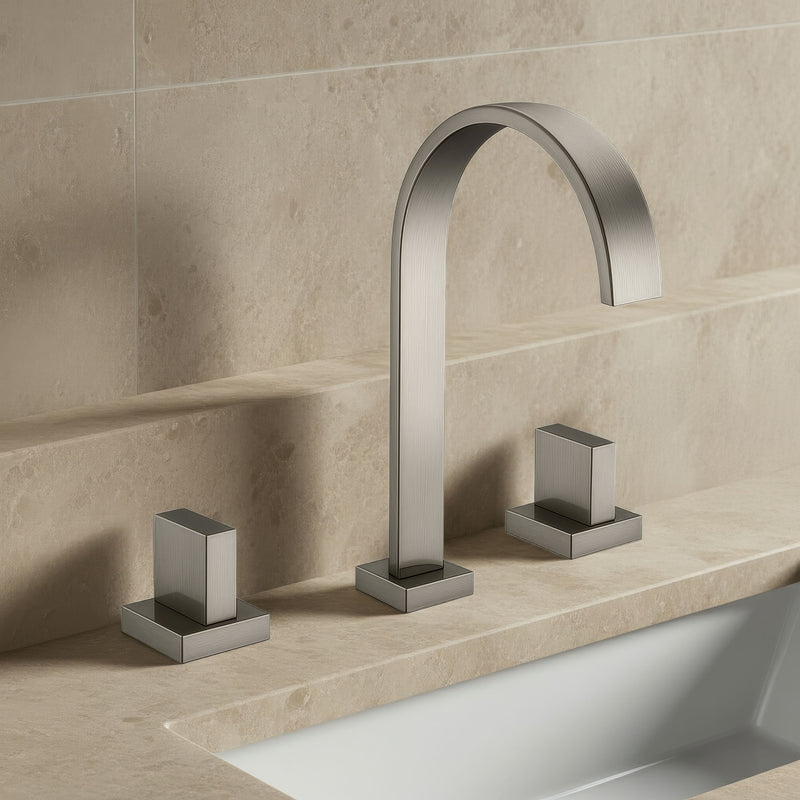 Brushed Nickel Widespread Bathroom Faucet — 10" Double Handle with Drain Assembly