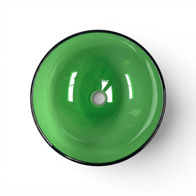 Bathroom Vessel Sink Above Counter Tempered Glass Emerald Green 16-1/4"dia. X 5-1/2"H Drain Dia. 1-3/4"
