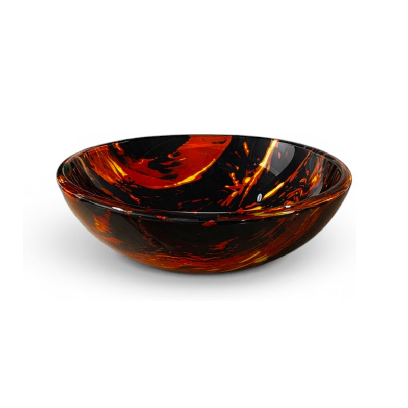 Bathroom Vessel Sink Above Counter Hand-Crafted Tempered Glass Black & Red Pattern 16-1/2"dia. X 5-3/4"H Drain Dia. 1-3/4"