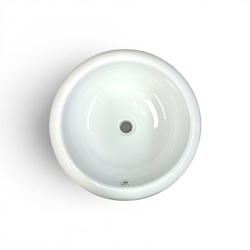 Bathroom Vessel Sink Above Counter w/ Overflow Vitreous China  Glossy White 20"dia. X 7"H Drain Dia. 1-3/4"