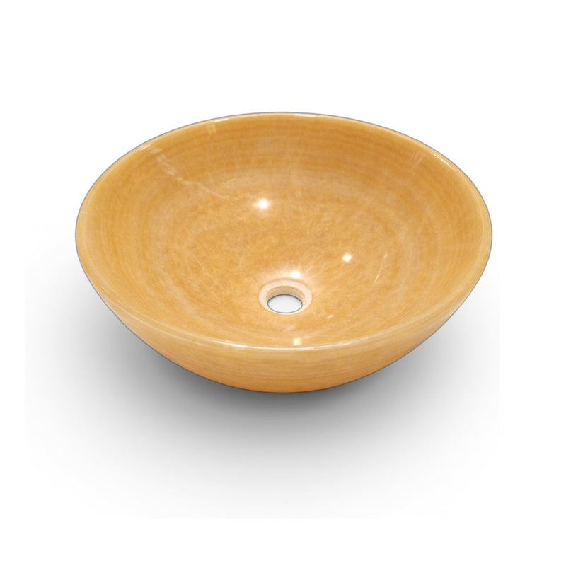 Bathroom Vessel Sink Above Counter Amber Gold Onyx Stone 16-3/4"dia. X 5-1/2"H Drain Dia. 1-3/4"