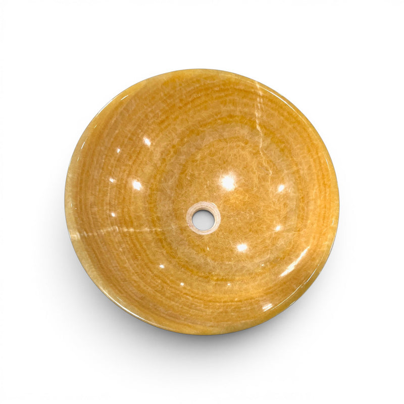 Bathroom Vessel Sink Above Counter Amber Gold Onyx Stone 16-3/4"dia. X 5-1/2"H Drain Dia. 1-3/4"