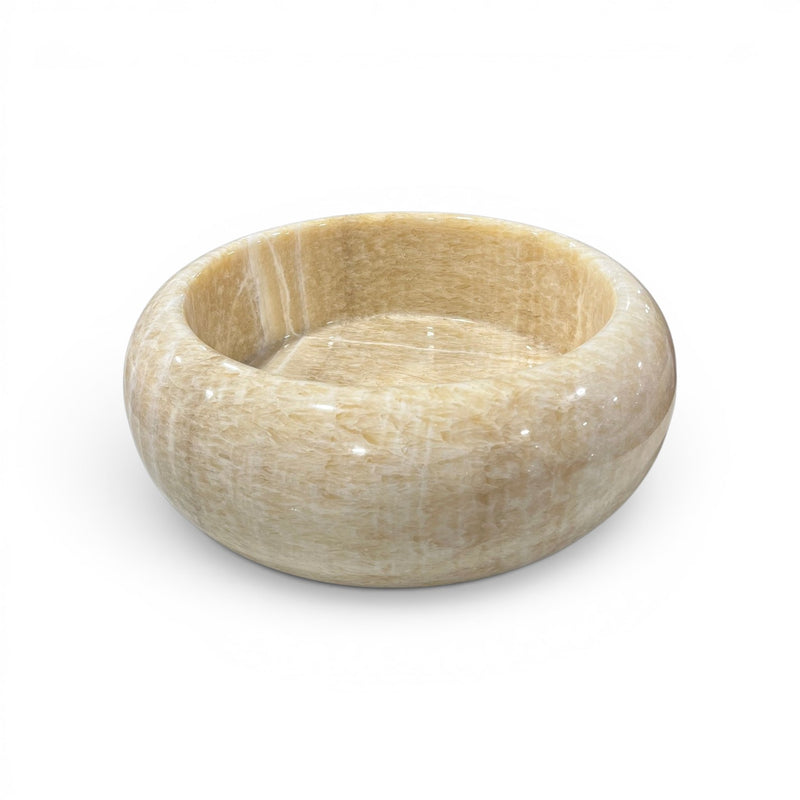 Bathroom Vessel Sink Above Counter Champagne Onyx Stone 16"dia. X 5-1/2"H Drain Dia. 1-3/4"