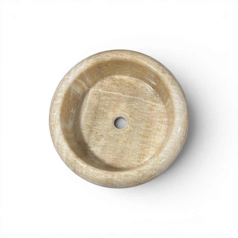 Bathroom Vessel Sink Above Counter Champagne Onyx Stone 16"dia. X 5-1/2"H Drain Dia. 1-3/4"