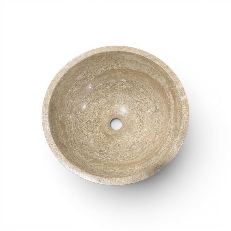 Bathroom Vessel Sink Above Counter Desert Tan Natural Stone 16-1/2"dia. X 5-1/2"H Drain Dia. 1-3/4"
