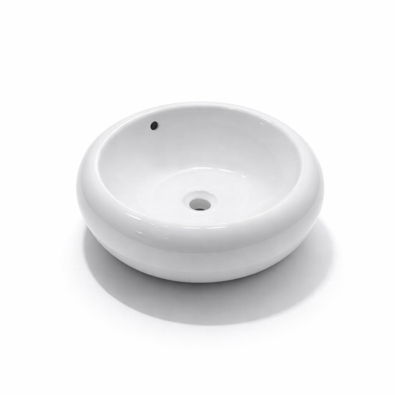 20" Round Porcelain Vessel Bathroom Sink with Overflow — Above-Counter