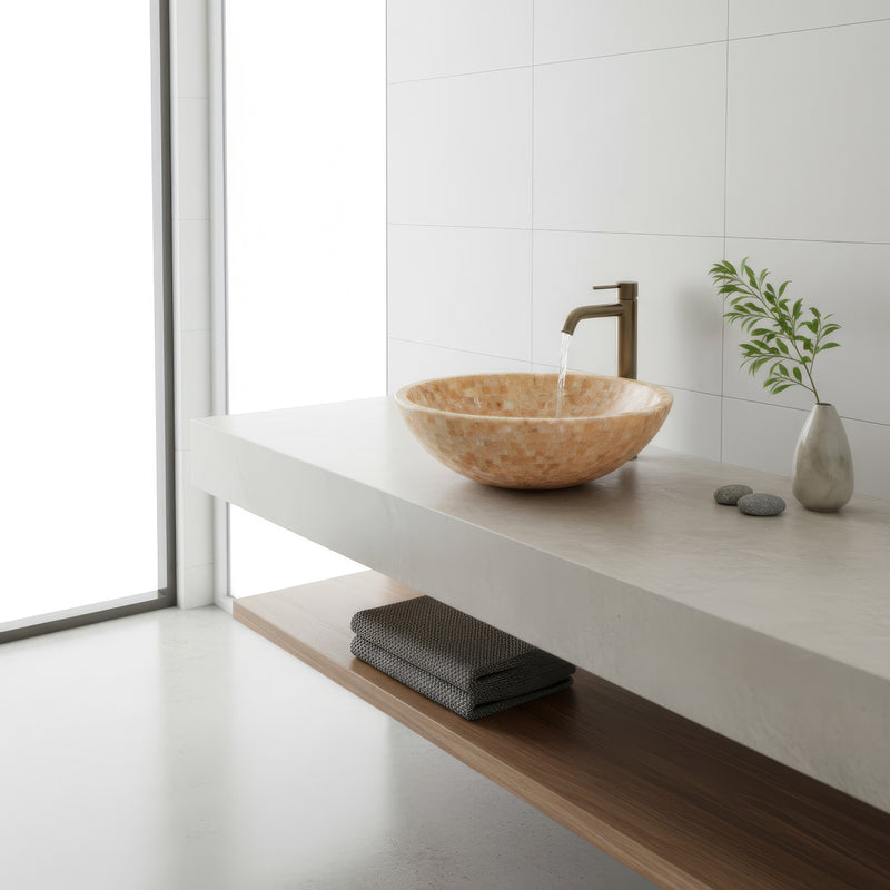 17" Round Natural Stone Vessel Bathroom Sink — Above-Counter