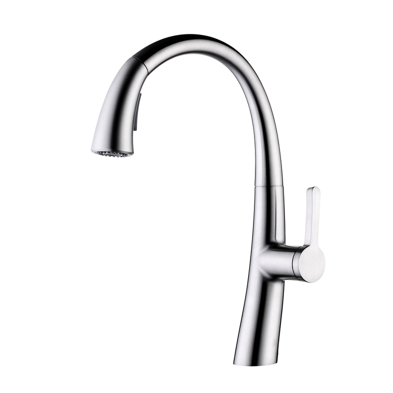 16.25" Stainless Steel Brushed Nickel Finish Curved Kitchen Faucet with Dual Function Pull Down Spray Head