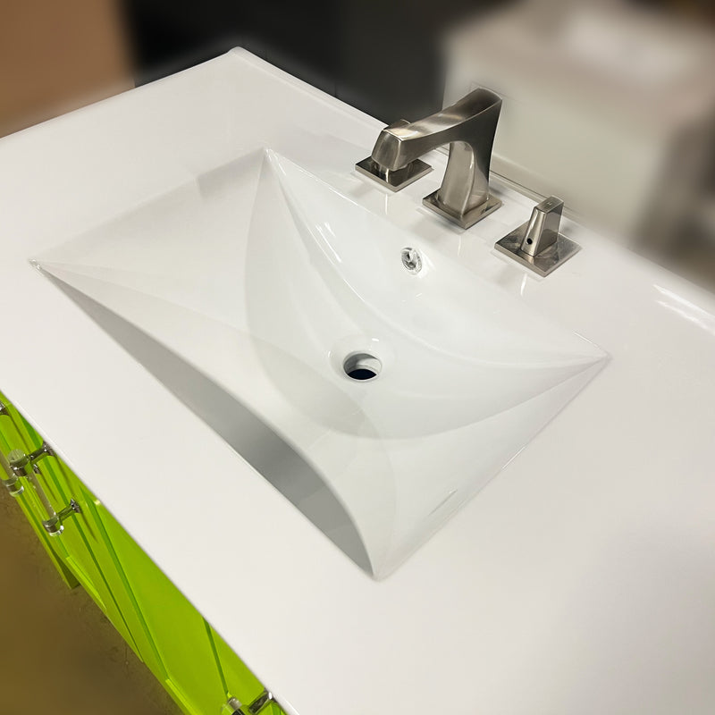 37" Wide Unique Green Vanity with Integrated Sink Top and Bathroom Faucet